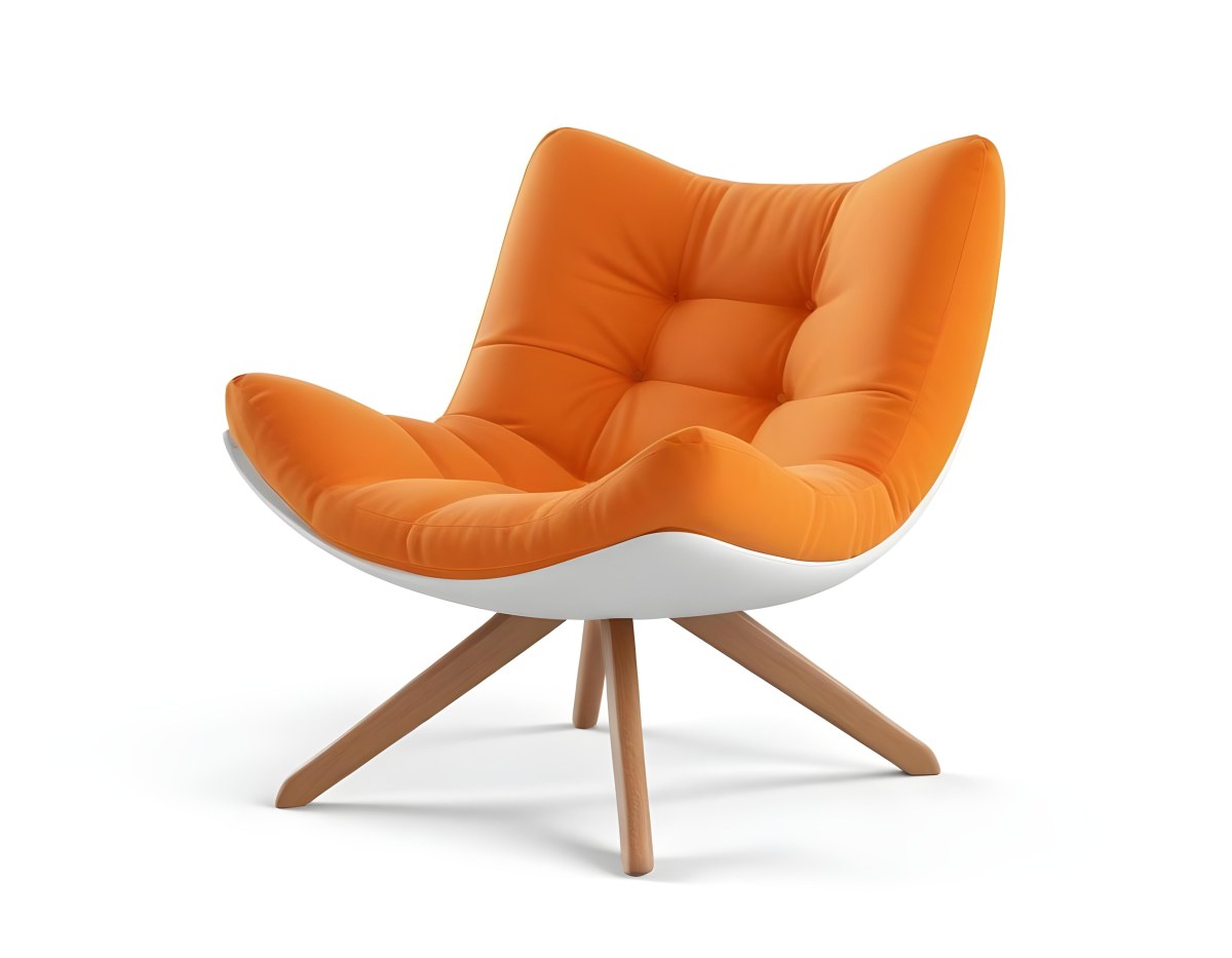 3d Model An White Cushion Chair With A Orange Base And Wooden Legs Isolated On A White Background Figure Octane Render Volumetric Highly Detailed Videogame Aesthetic 15 6f30