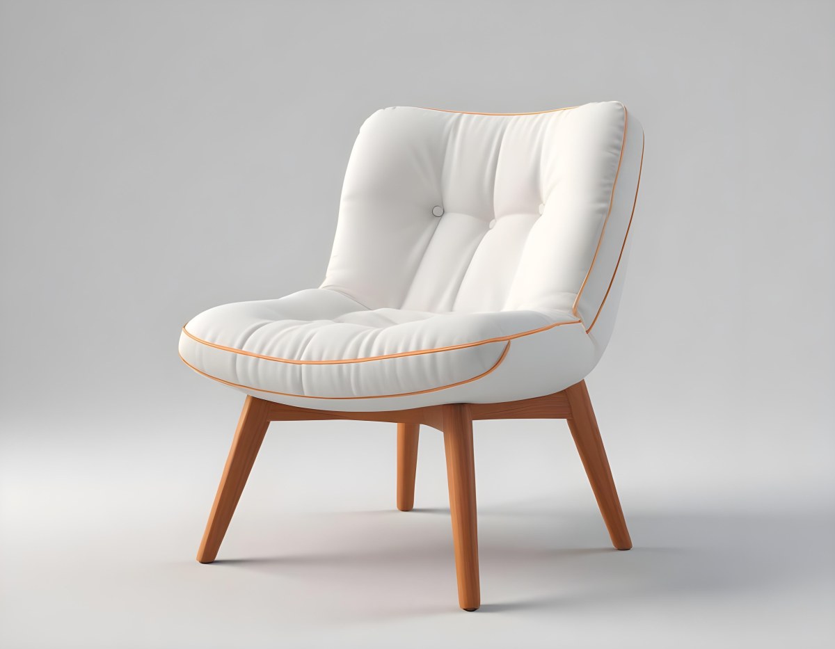 3d Model An White Cushion Chair With A Orange Base And Wooden Legs Isolated On A White Background Figure Octane Render Volumetric Highly Detailed Videogame Aesthetic 35 4d04