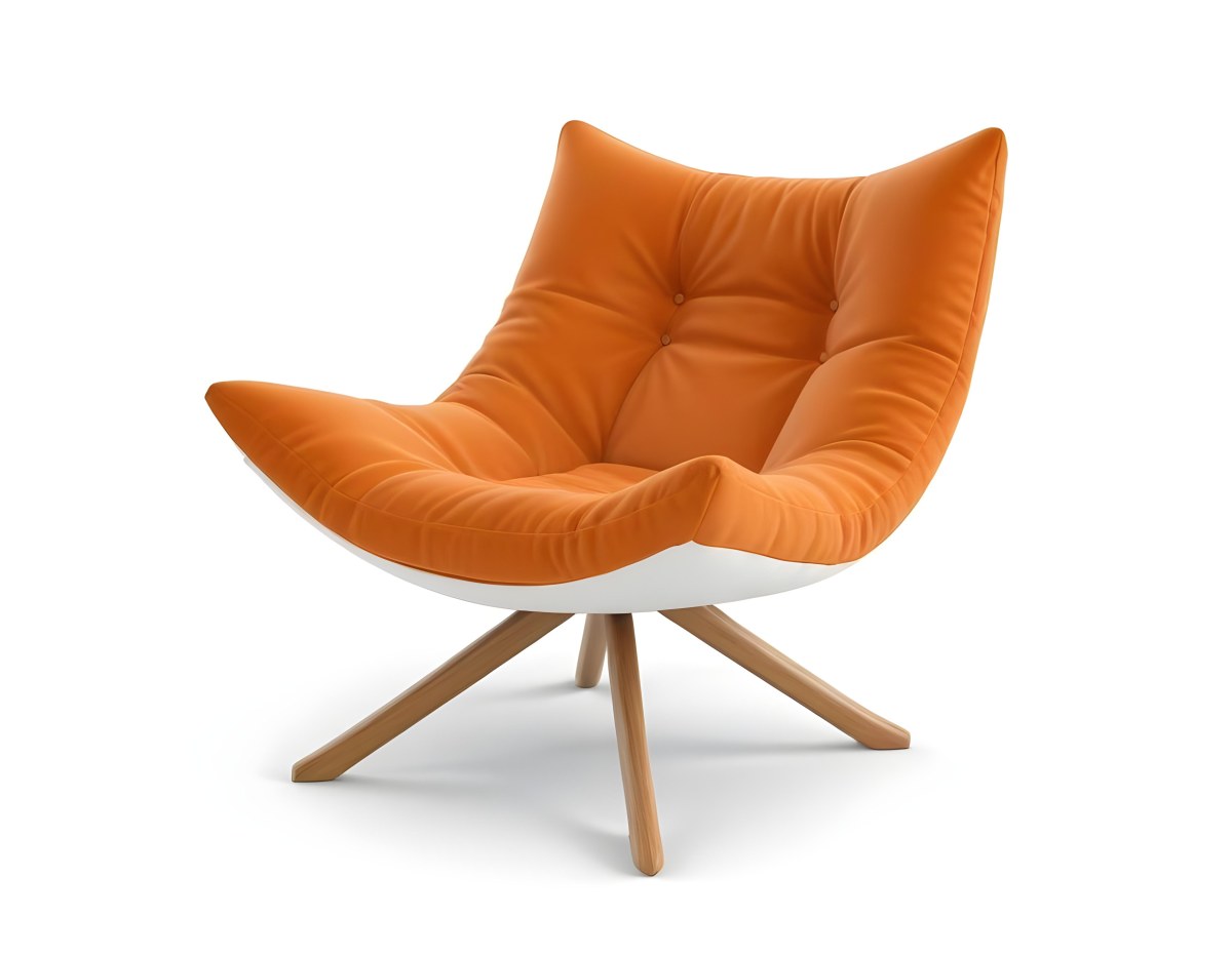 3d Model An White Cushion Chair With A Orange Base And Wooden Legs Isolated On A White Background Figure Octane Render Volumetric Highly Detailed Videogame Aesthetic 9 Da80