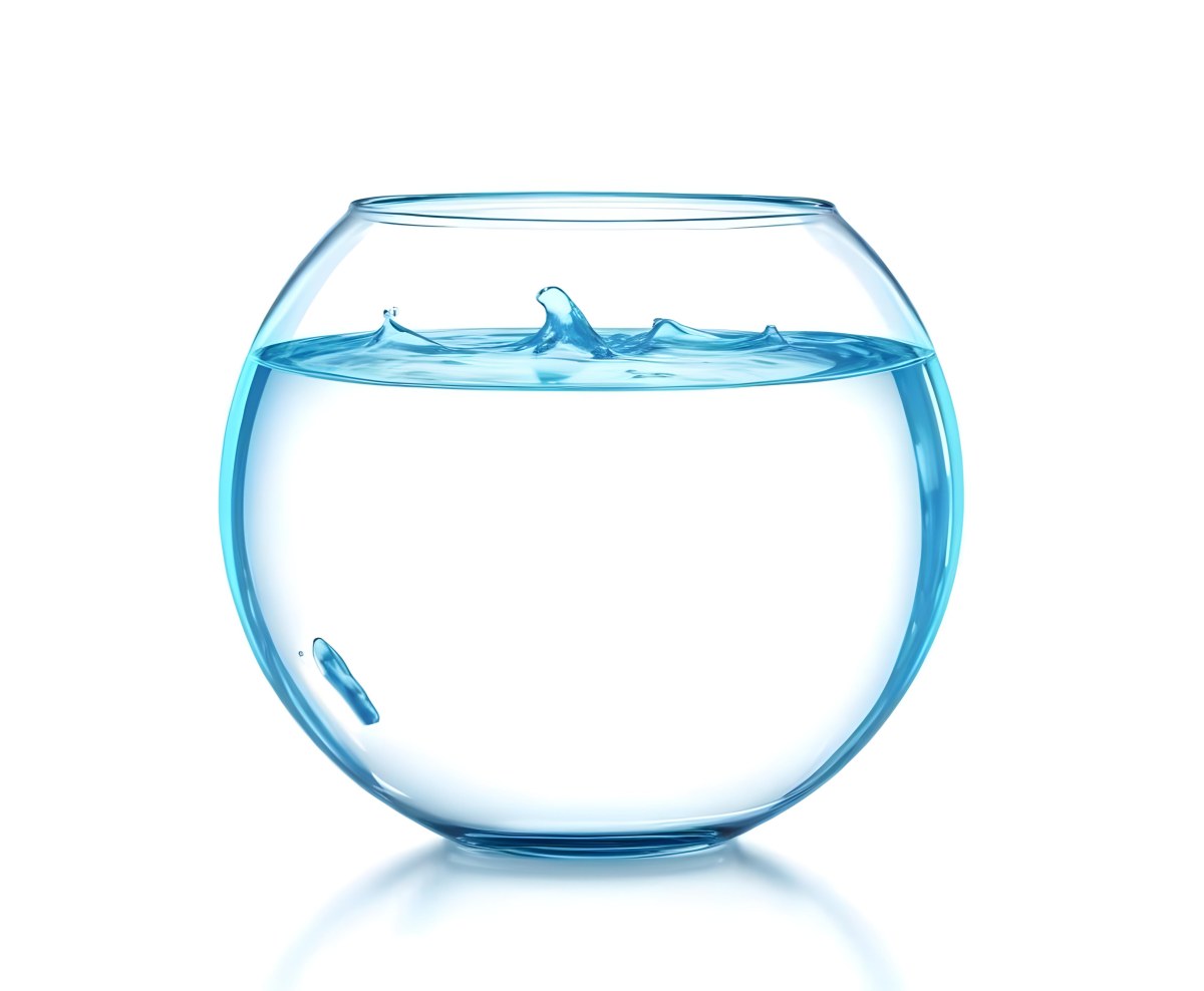 3d Model Fishbowl With Clear Water Transparent Glass Round Shape Smooth Surface Water Level Near The Top Clean And Simple Design White Background Figure Octane Render Volumetric Highly Detailed Videogame Aest 34 B610