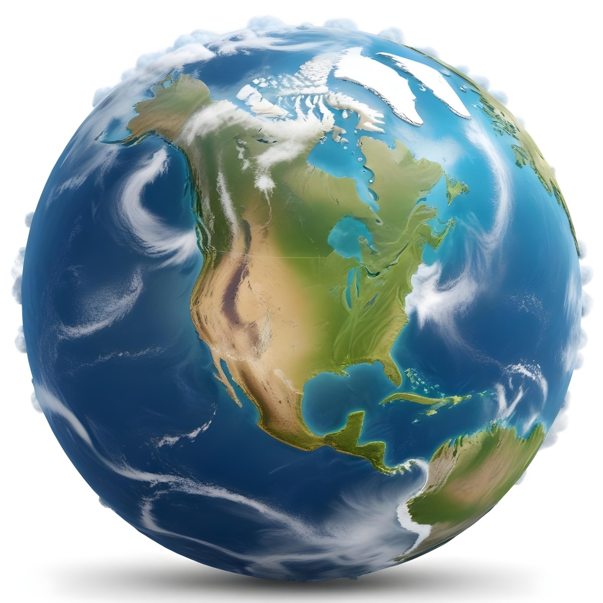 3d Model Planet Earth With Visible Continents Oceans And Cloud Cover Showcasing North America Illuminated By Sunlight Casting A Soft Shadow On A White Background Figure Octane Render Volumetric Highly Detai 20 9094