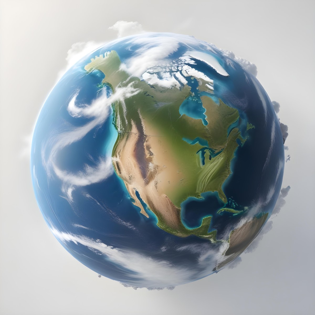 3d Model Planet Earth With Visible Continents Oceans And Cloud Cover Showcasing North America Illuminated By Sunlight Casting A Soft Shadow On A White Background Figure Octane Render Volumetric Highly Detai 21 C46c