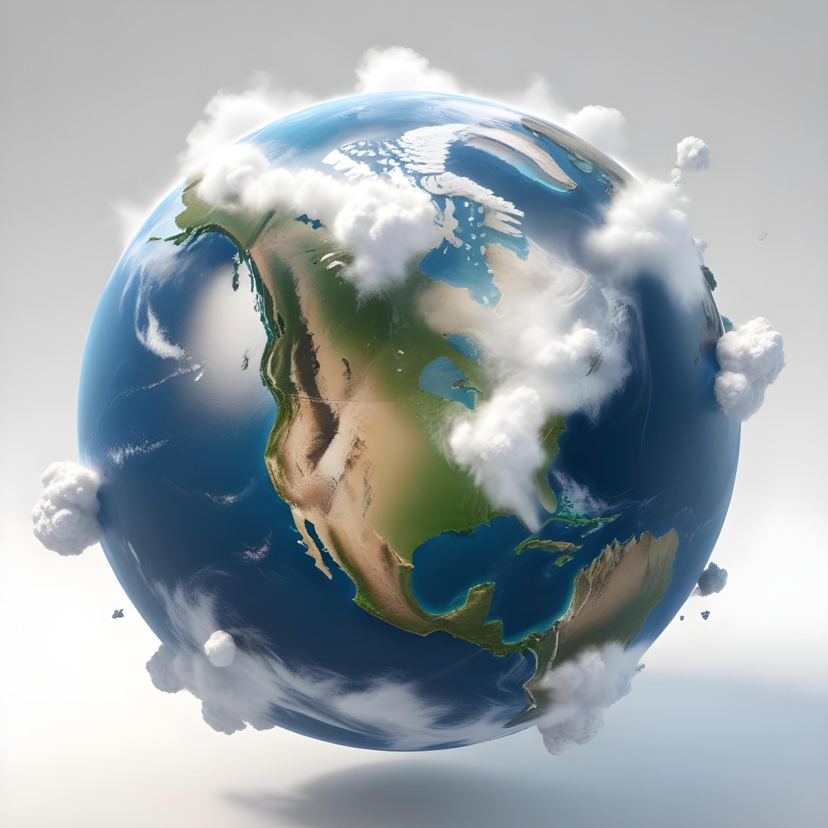 3d Model Planet Earth With Visible Continents Oceans And Cloud Cover Showcasing North America Illuminated By Sunlight Casting A Soft Shadow On A White Background Figure Octane Render Volumetric Highly Detai 4 7624