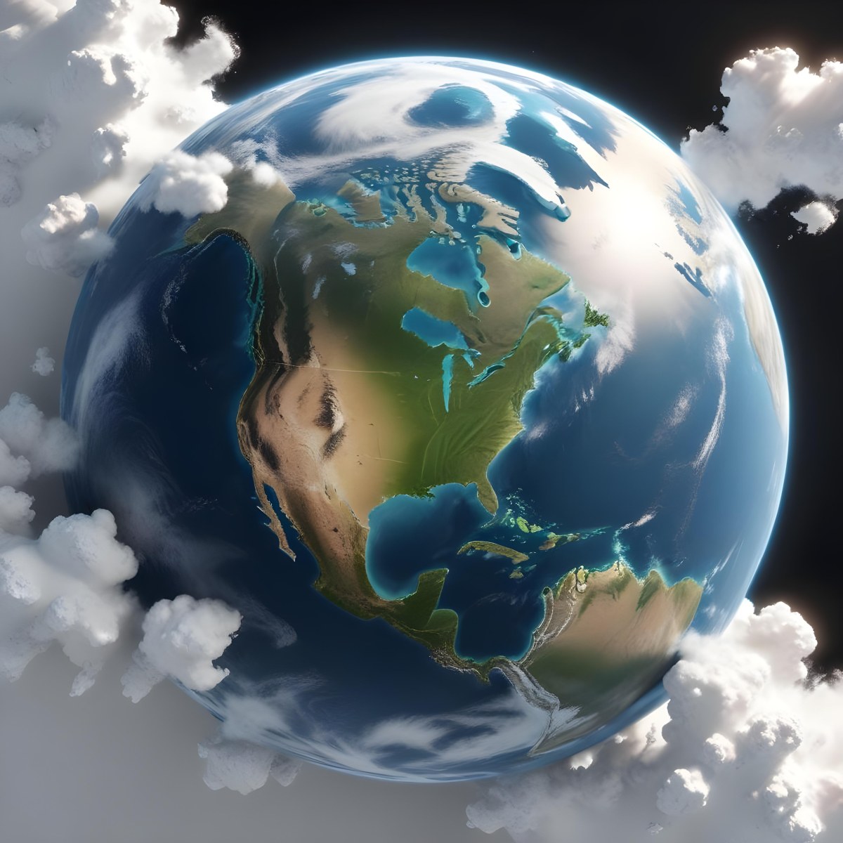 3d Model Planet Earth With Visible Continents Oceans And Cloud Cover Showcasing North America Illuminated By Sunlight Casting A Soft Shadow On A White Background Figure Octane Render Volumetric Highly Detai 6 77b6