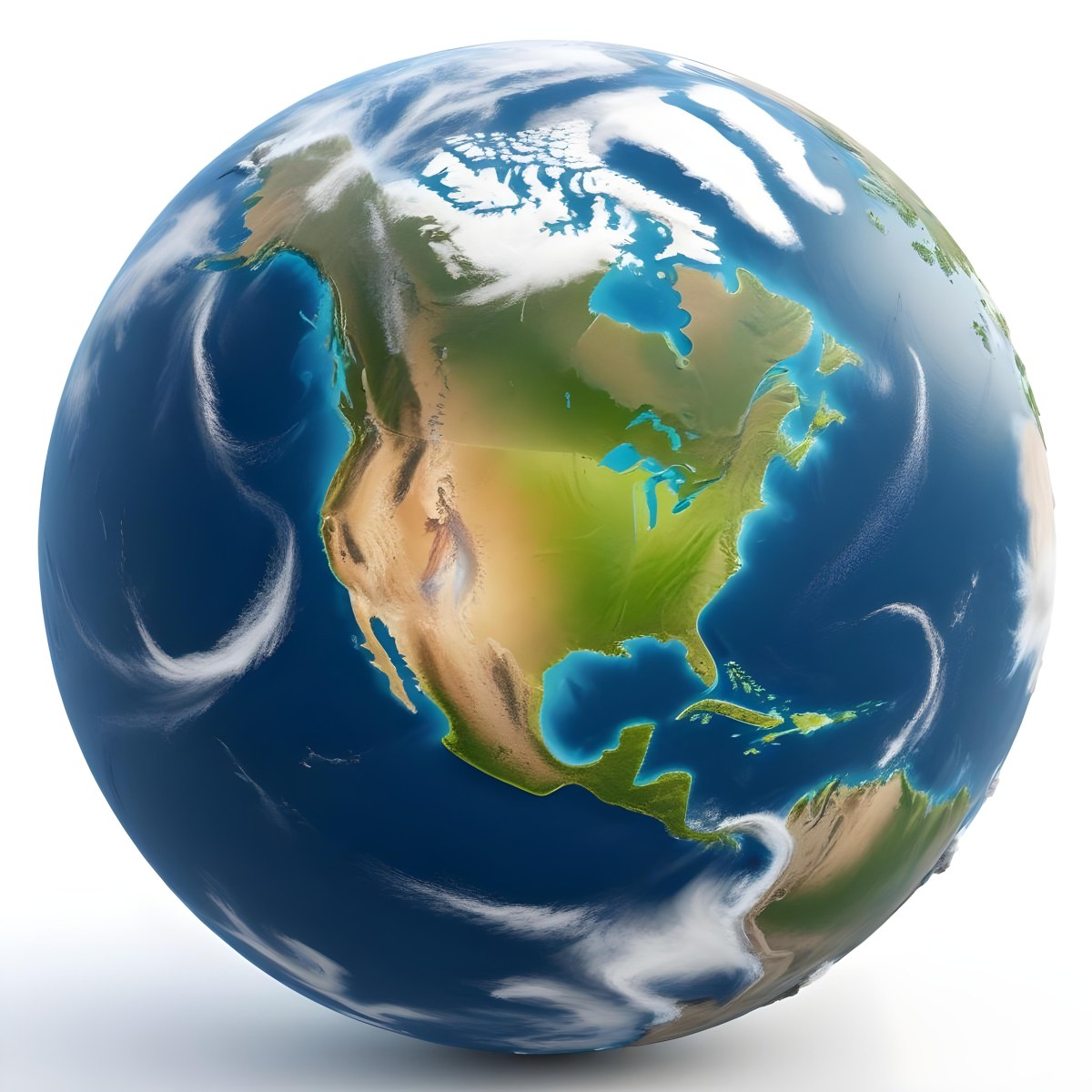 3d Model Planet Earth With Visible Continents Oceans And Cloud Cover Showcasing North America Illuminated By Sunlight Casting A Soft Shadow On A White Background Figure Octane Render Volumetric Highly Detai 7 5e26