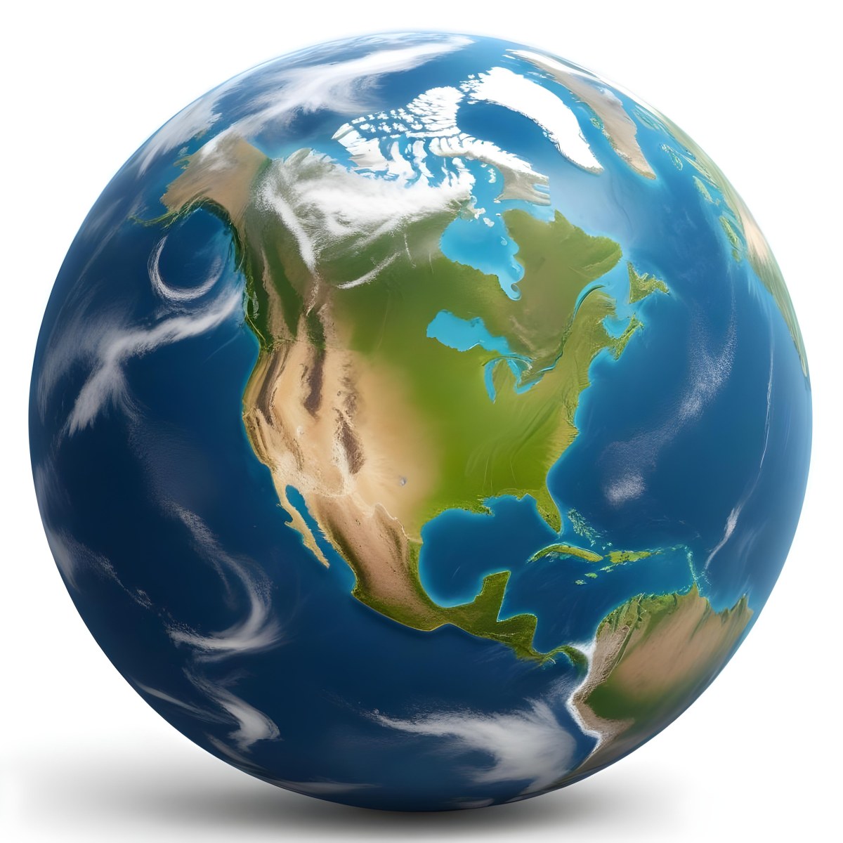 3d Model Planet Earth With Visible Continents Oceans And Cloud Cover Showcasing North America Illuminated By Sunlight Casting A Soft Shadow On A White Background Figure Octane Render Volumetric Highly Detai 8 5ea2