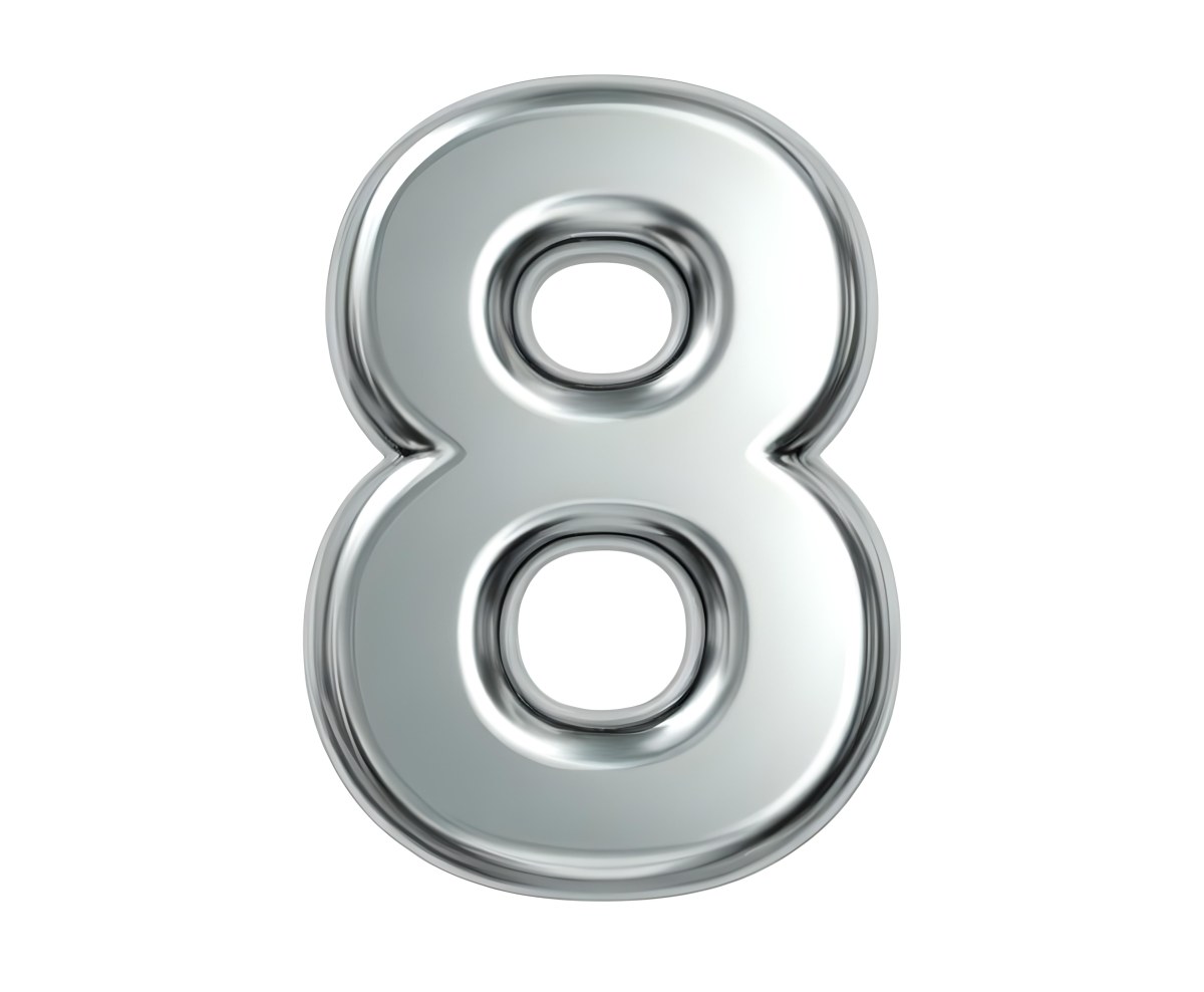 3d Model Silver Number Eight With Rounded Edges Metallic Texture Shiny Surface Smooth Finish Simple Design Isolated On A White Background Studio Lighting Figure Octane Render Volumetric Highly Detailed Videogam 3 21ac