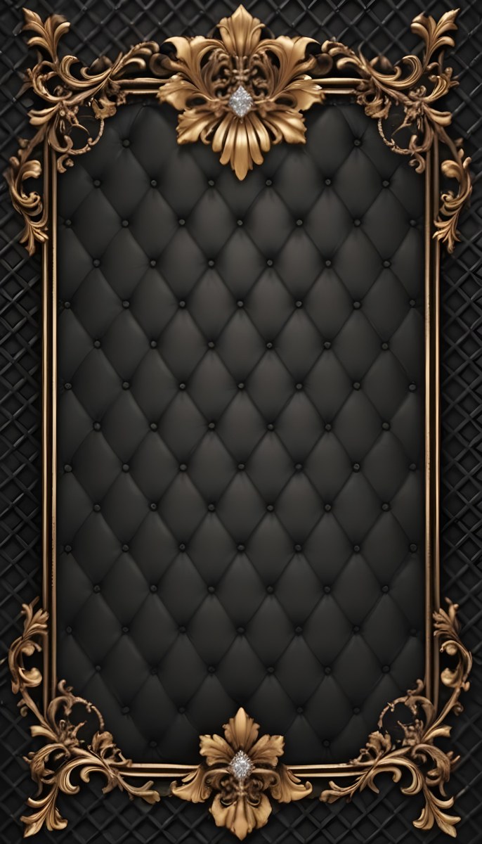 A Black Leather Upholstered Surface With A Diamond Pattern And An Ornate Gold Frame 15 9fa8