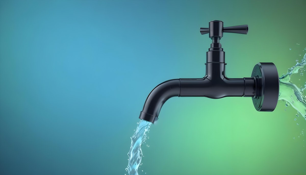 A Black Metal Faucet With Water Flowing Out Of It Gradient Background With Blue And Green Colors Clean And Simple Design Modern Style 19 3815