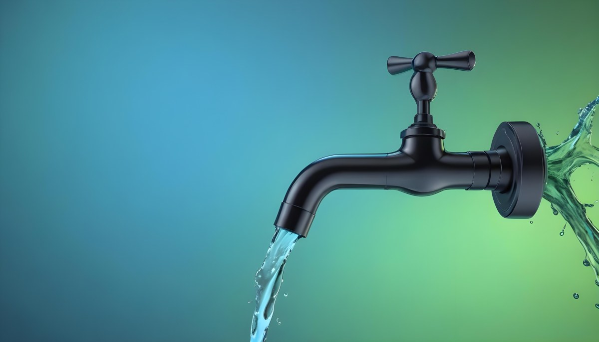 A Black Metal Faucet With Water Flowing Out Of It Gradient Background With Blue And Green Colors Clean And Simple Design Modern Style 20 8602