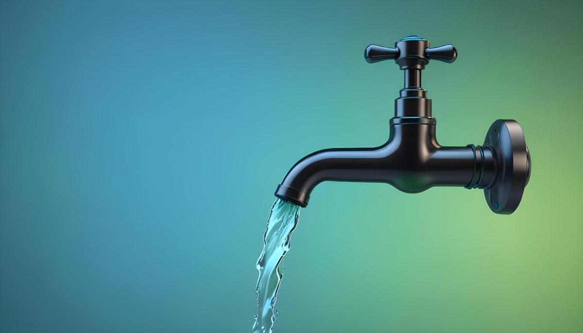 A Black Metal Faucet With Water Flowing Out Of It Gradient Background With Blue And Green Colors Clean And Simple Design Modern Style 21 8422