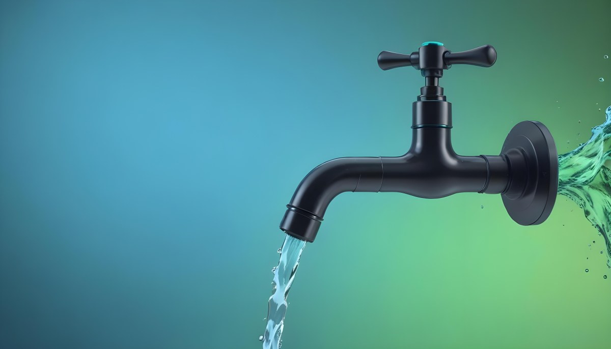 A Black Metal Faucet With Water Flowing Out Of It Gradient Background With Blue And Green Colors Clean And Simple Design Modern Style 33 2f91