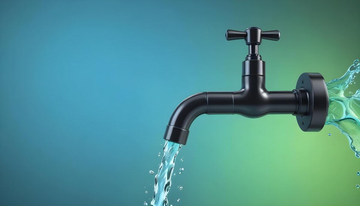 A Black Metal Faucet With Water Flowing Out Of It Gradient Background With Blue And Green Colors Clean And Simple Design Modern Style 36 7c93