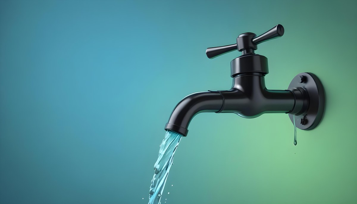 A Black Metal Faucet With Water Flowing Out Of It Gradient Background With Blue And Green Colors Clean And Simple Design Modern Style 37 B448
