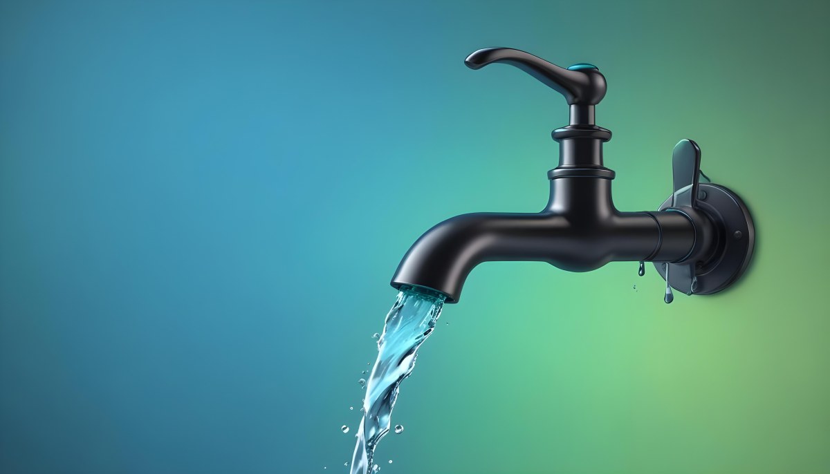 A Black Metal Faucet With Water Flowing Out Of It Gradient Background With Blue And Green Colors Clean And Simple Design Modern Style 39 Ac02