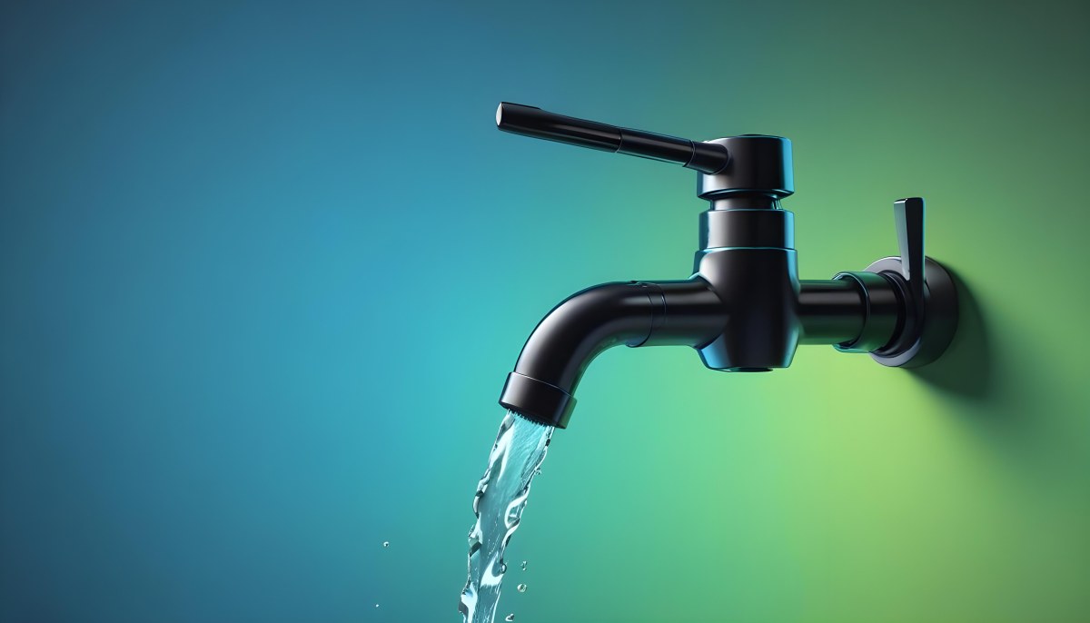 A Black Metal Faucet With Water Flowing Out Of It Gradient Background With Blue And Green Colors Clean And Simple Design Modern Style 41 D1e8