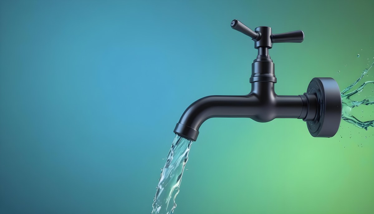 A Black Metal Faucet With Water Flowing Out Of It Gradient Background With Blue And Green Colors Clean And Simple Design Modern Style 42 5fee