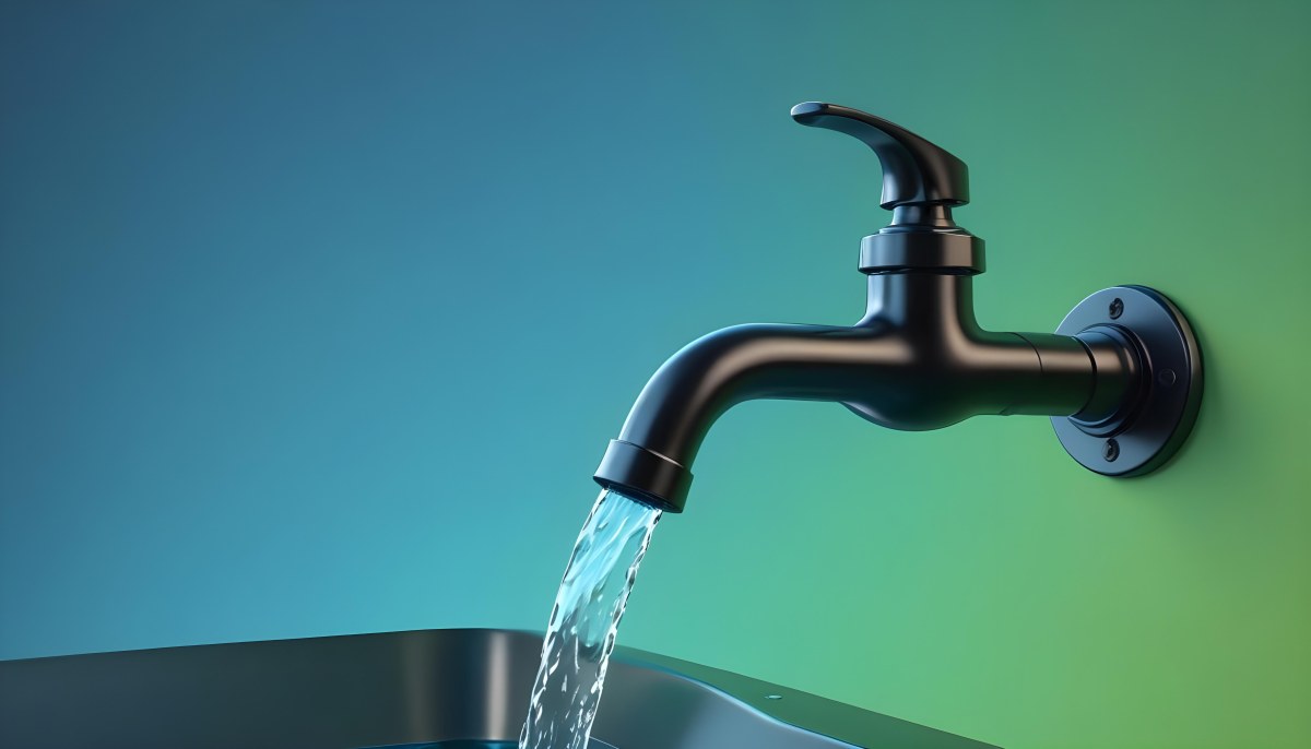 A Black Metal Faucet With Water Flowing Out Of It Gradient Background With Blue And Green Colors Clean And Simple Design Modern Style 43 3f7b
