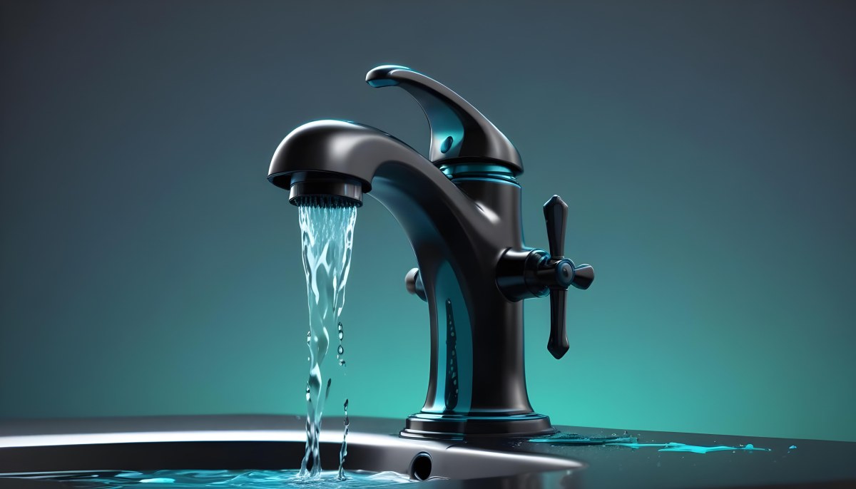 A Black Metal Faucet With Water Flowing Out Of It Gradient Background With Blue And Green Colors Clean And Simple Design Modern Style 7 9b6d