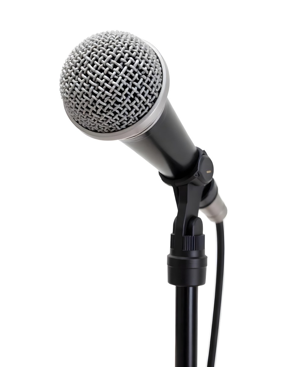 A Black Microphone On A Black Stand With A Black Cable Isolated On A White Background 14 3d17