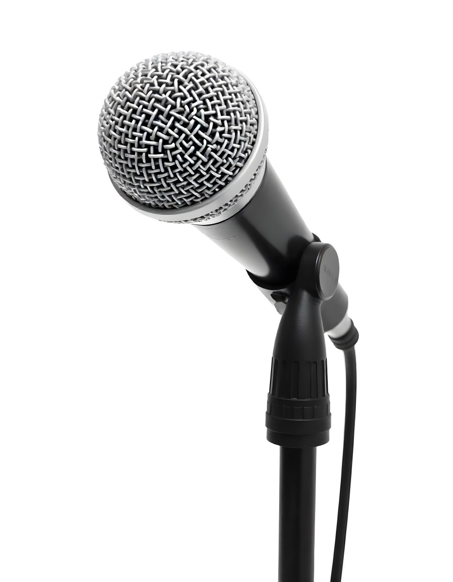 A Black Microphone On A Black Stand With A Black Cable Isolated On A White Background 16 Ccd9