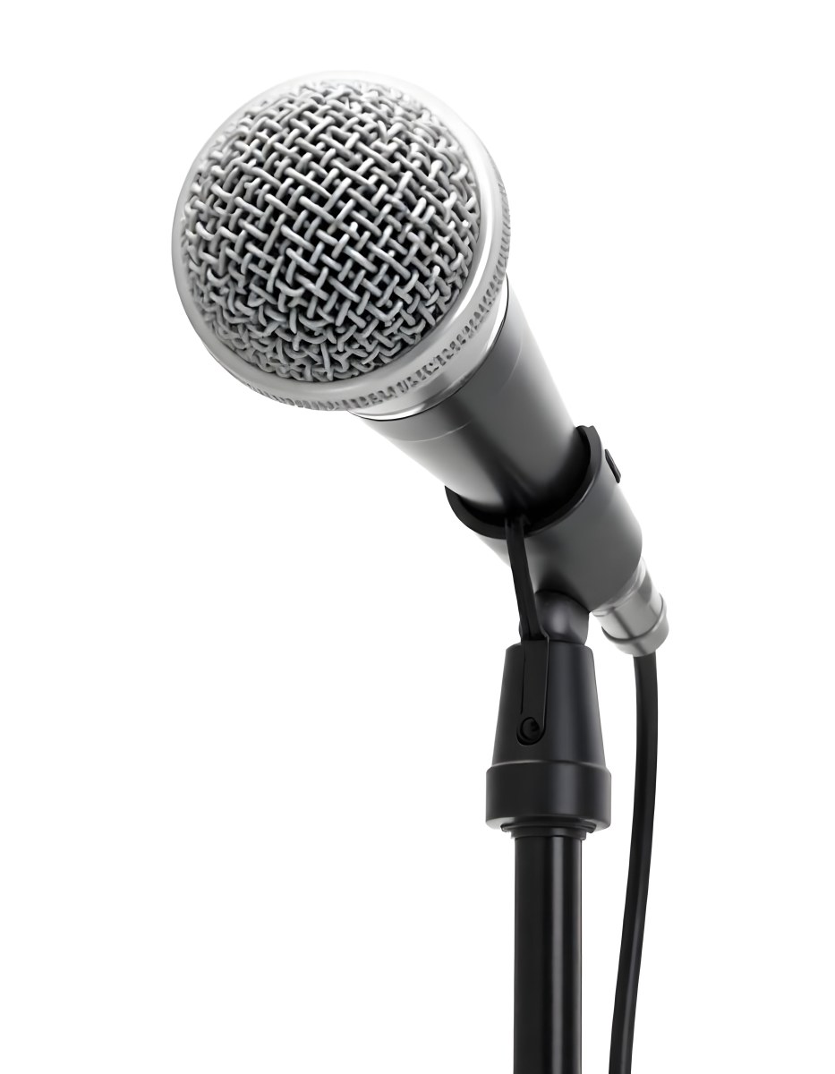 A Black Microphone On A Black Stand With A Black Cable Isolated On A White Background 20 Bd50