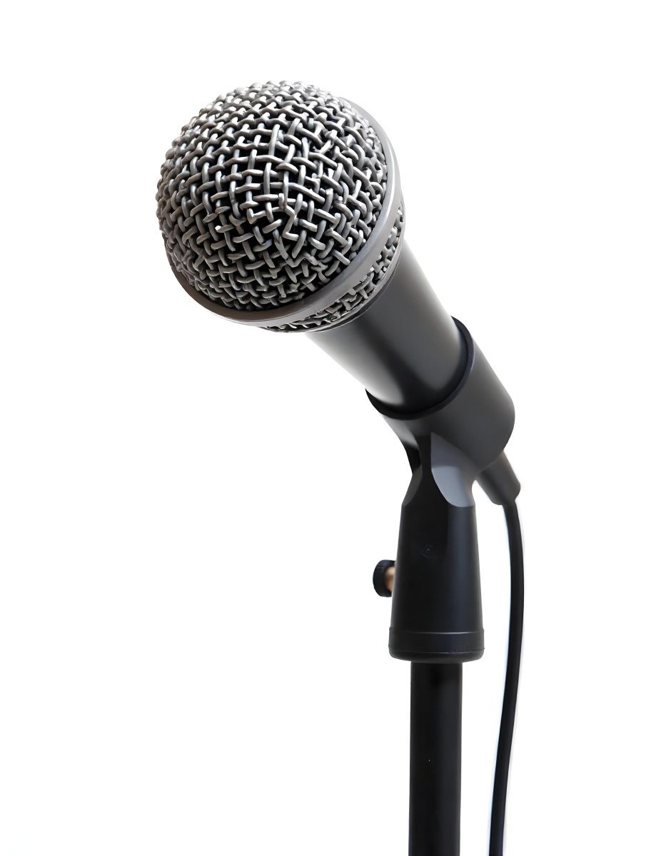 A Black Microphone On A Black Stand With A Black Cable Isolated On A White Background 28 C5fa
