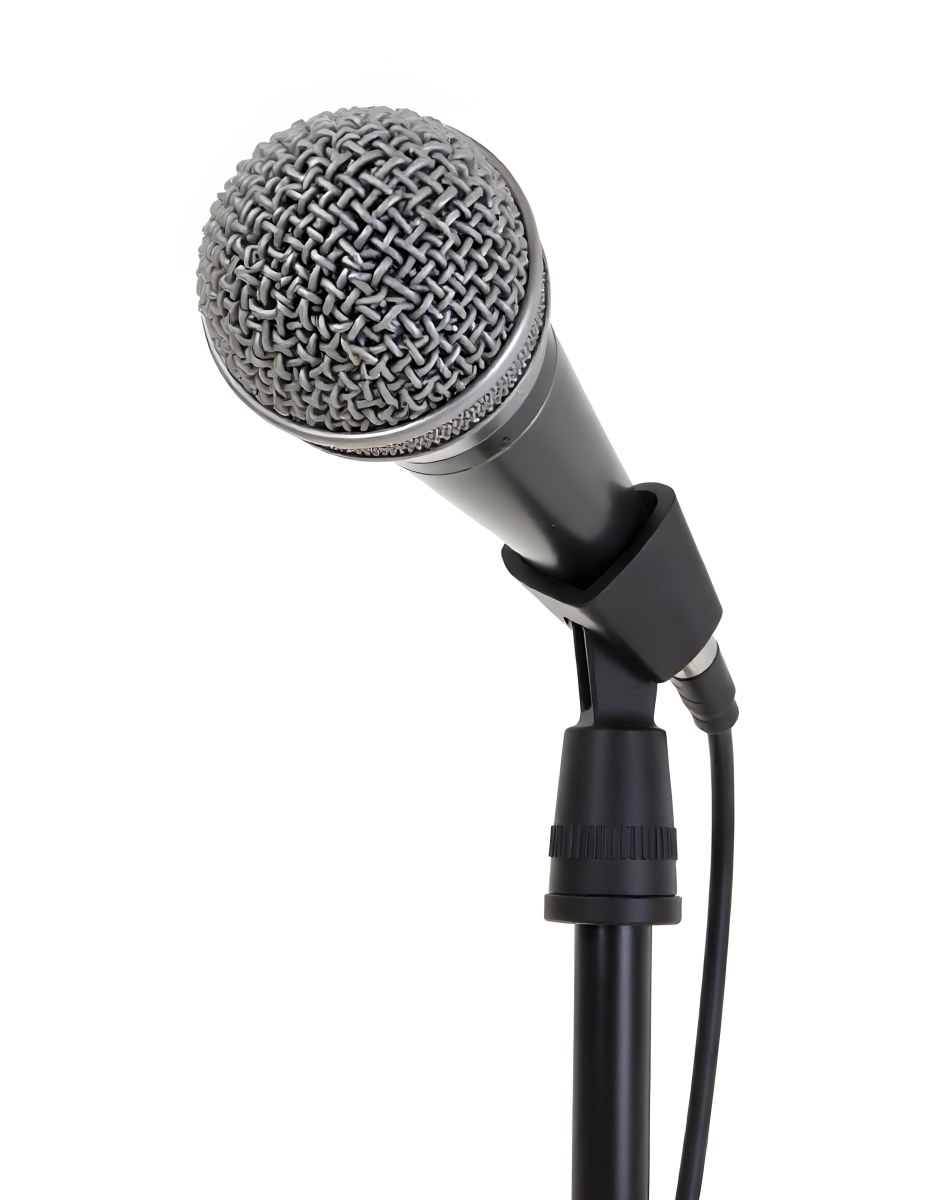 A Black Microphone On A Black Stand With A Black Cable Isolated On A White Background 31 7d5f