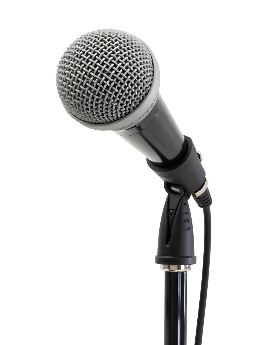 A Black Microphone On A Black Stand With A Black Cable Isolated On A White Background 4 14a4