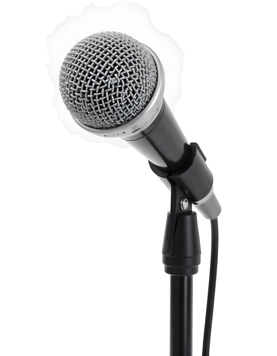 A Black Microphone On A Black Stand With A Black Cable Isolated On A White Background 6 9b05