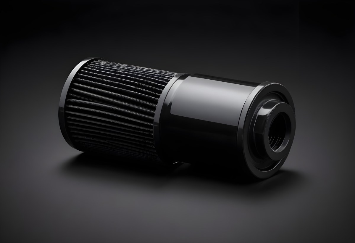 A Black Oil Filter With A Black Threaded Insert Lying On A Black Surface With A Slight Shadow Showcasing Its Cylindrical Shape And Construction 11 6b06