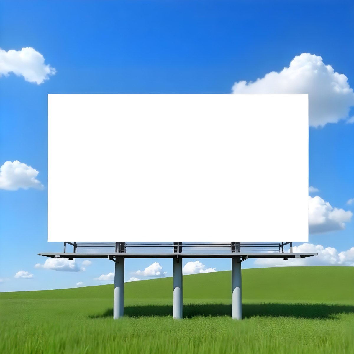 A Blank Billboard In A Green Field With A Blue Sky And White Clouds The Billboard Is White And Rectangular The Field Is Green And Grassy 29 40b6