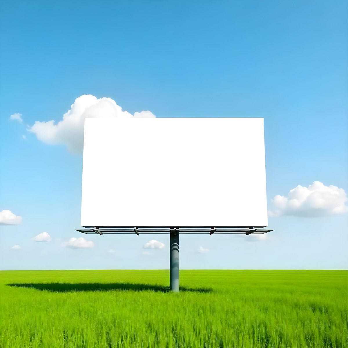 A Blank Billboard In A Green Field With A Blue Sky And White Clouds The Billboard Is White And Rectangular The Field Is Green And Grassy 30 7a04