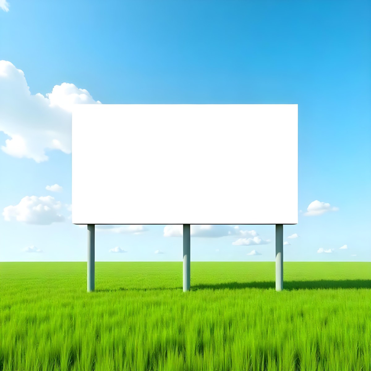 A Blank Billboard In A Green Field With A Blue Sky And White Clouds The Billboard Is White And Rectangular The Field Is Green And Grassy 32 Ffbb