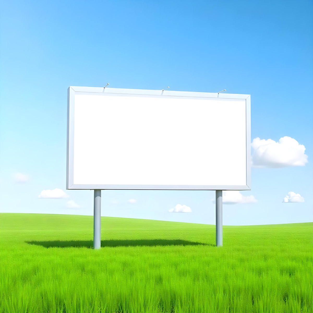 A Blank Billboard In A Green Field With A Blue Sky And White Clouds The Billboard Is White And Rectangular The Field Is Green And Grassy 6 44a5