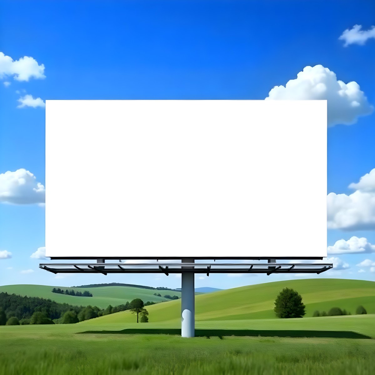 A Blank Billboard In A Green Field With A Blue Sky And White Clouds The Billboard Is White And Rectangular The Field Is Green And Grassy 7 175f