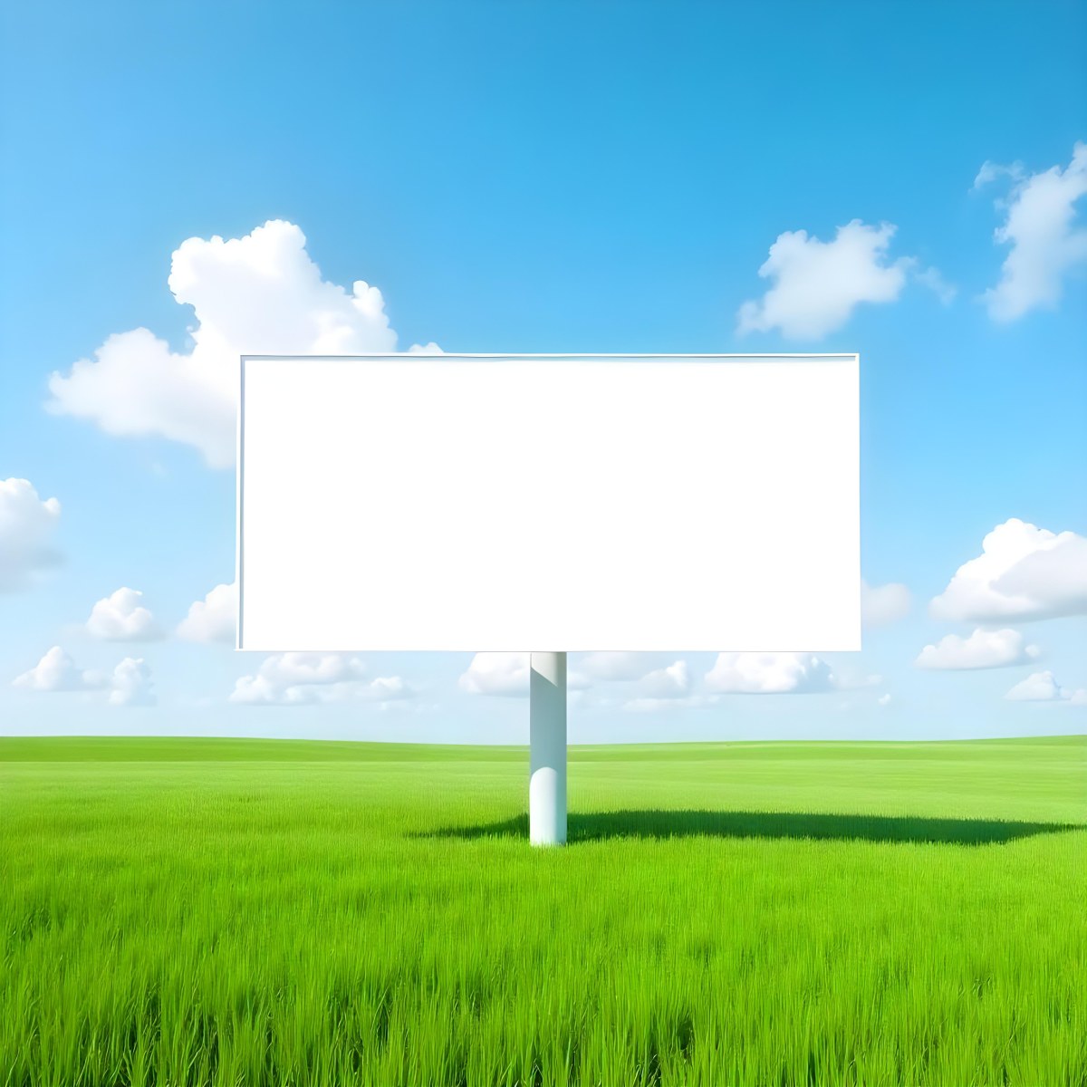 A Blank Billboard In A Green Field With A Blue Sky And White Clouds The Billboard Is White And Rectangular The Field Is Green And Grassy 8 4f55