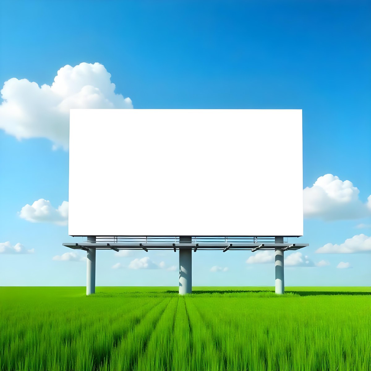 A Blank Billboard In A Green Field With A Blue Sky And White Clouds The Billboard Is White And Rectangular The Field Is Green And Grassy 9 44f1