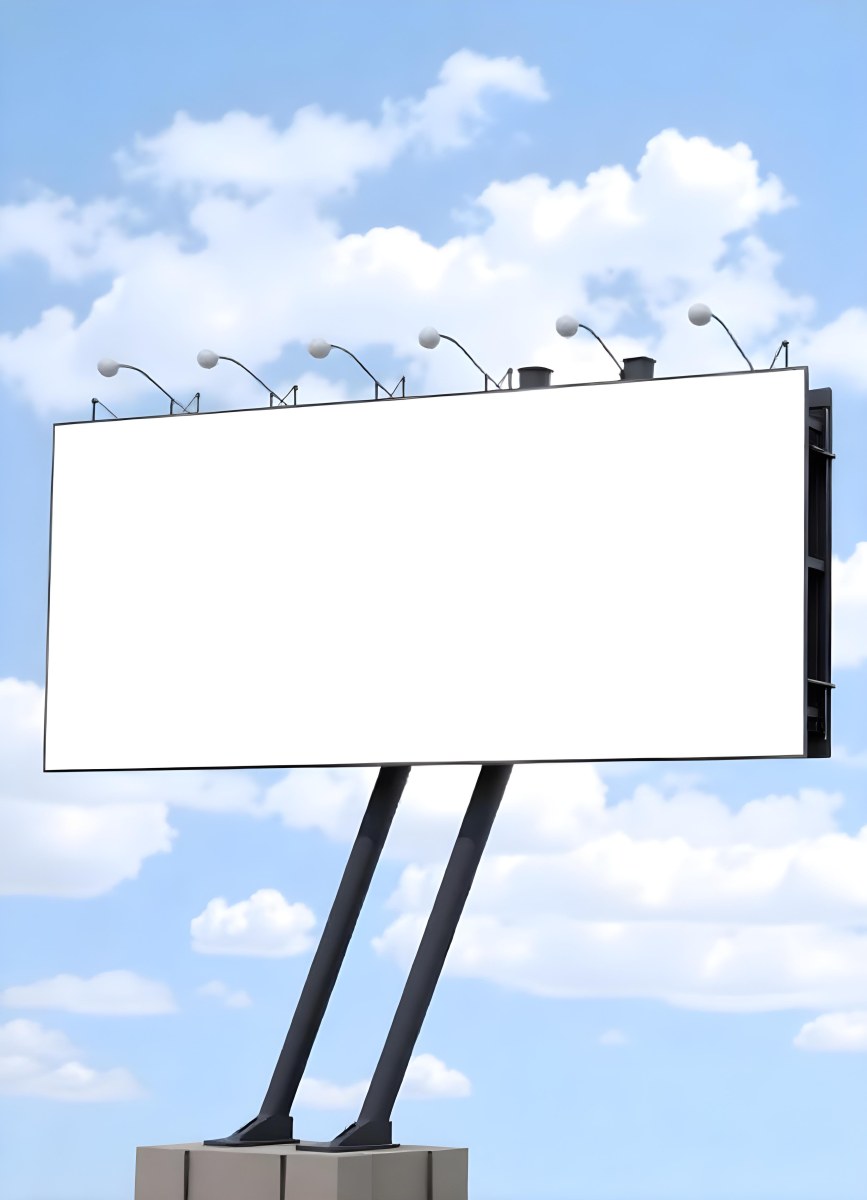 A Blank Billboard With Metal Structure And Lights On A Blue Sky With White Clouds 19 01aa
