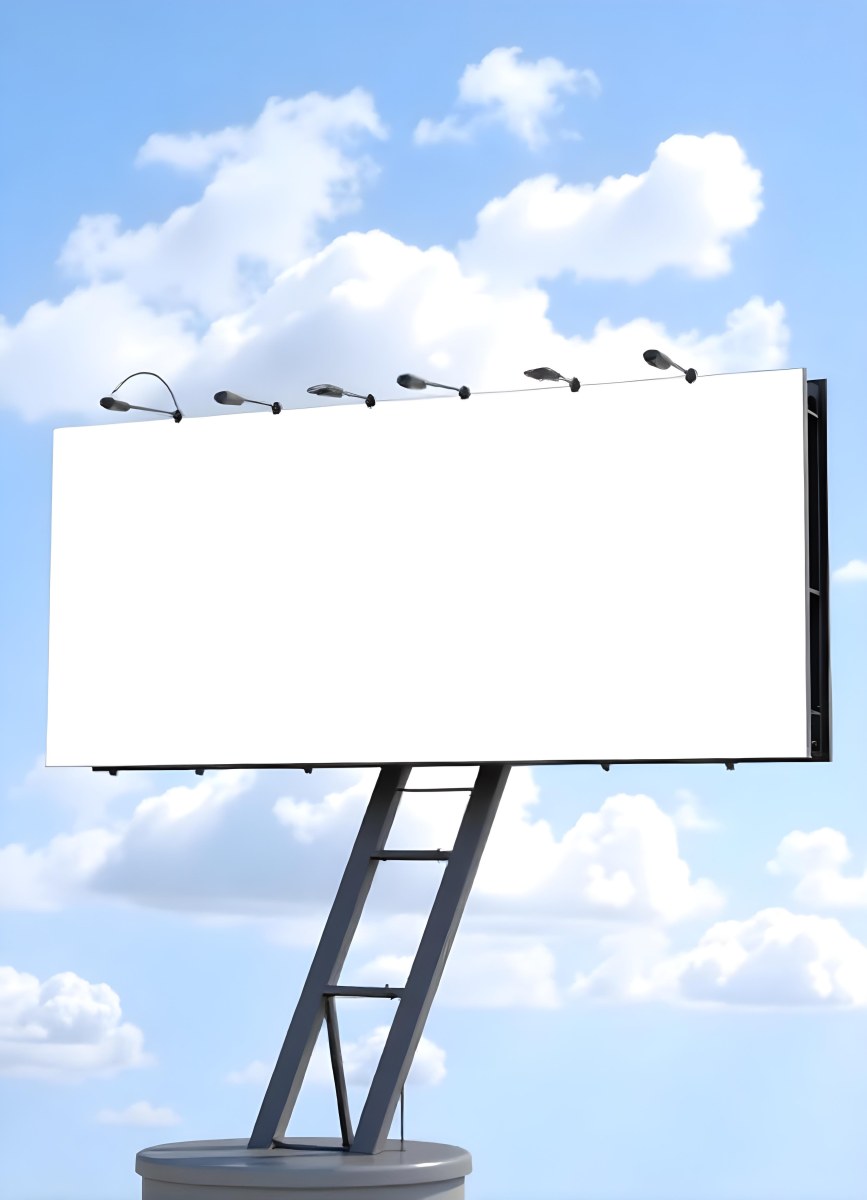A Blank Billboard With Metal Structure And Lights On A Blue Sky With White Clouds 29 76f3