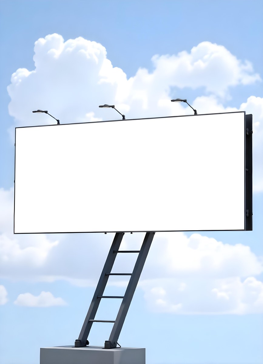 A Blank Billboard With Metal Structure And Lights On A Blue Sky With White Clouds 9 6c00