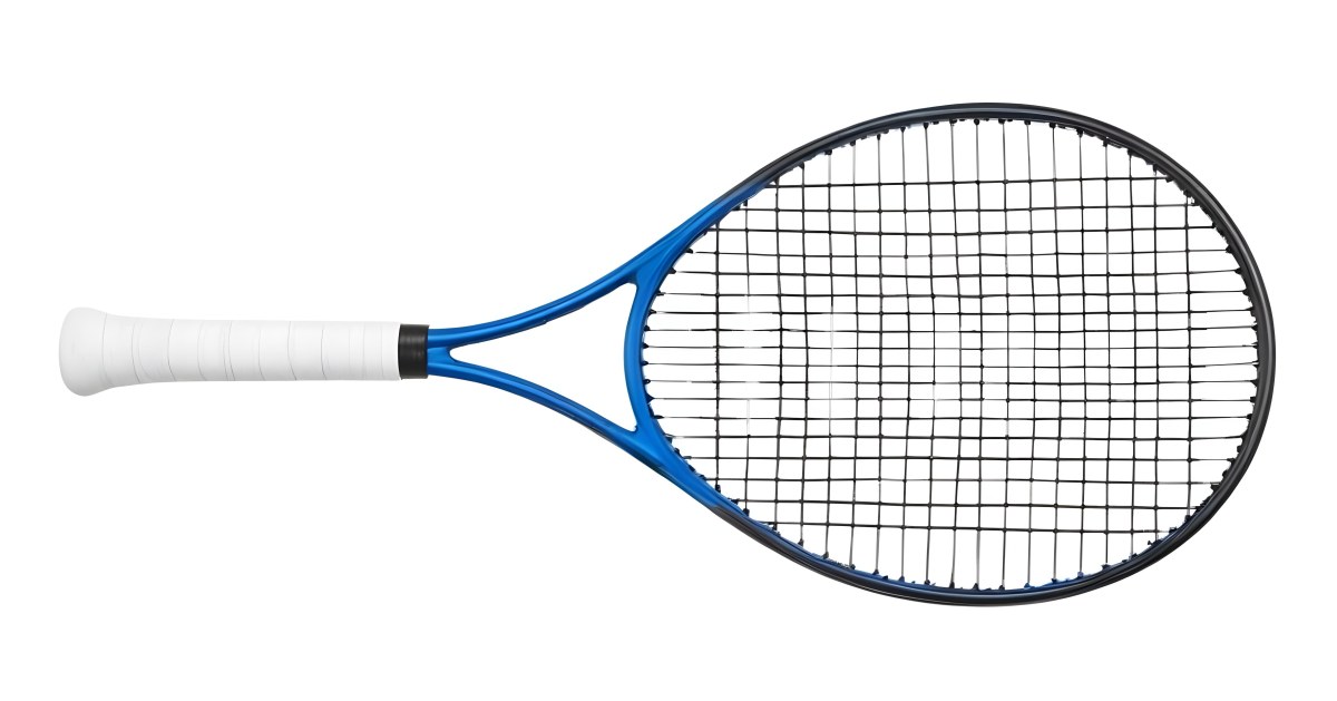 A Blue And Black Tennis Racket With Blue Handle Centered On A Blue Background Studio Shot High Resolution Detailed Strings Clean Aesthetic Sports Equipment 7 Eba0