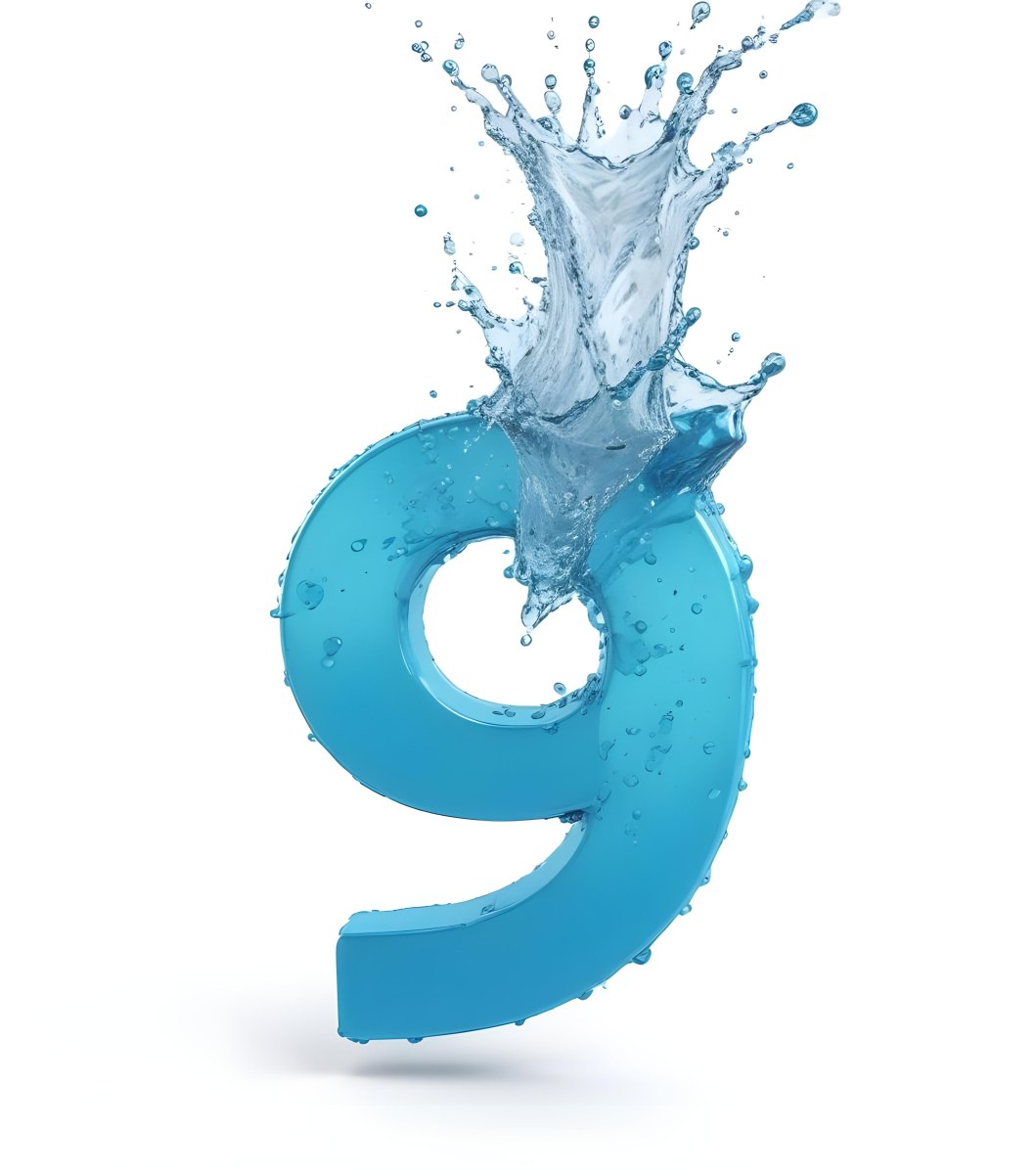 A Blue Number Nine With Water Splashing Around It On A Blue Background 12 Ff5b