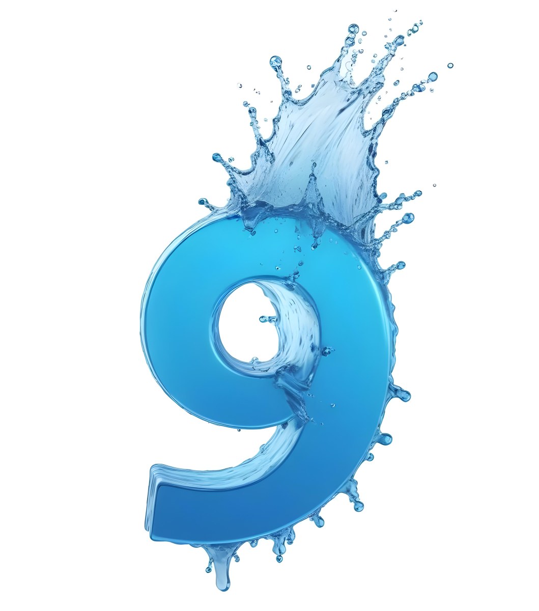 A Blue Number Nine With Water Splashing Around It On A Blue Background 2 Dcba