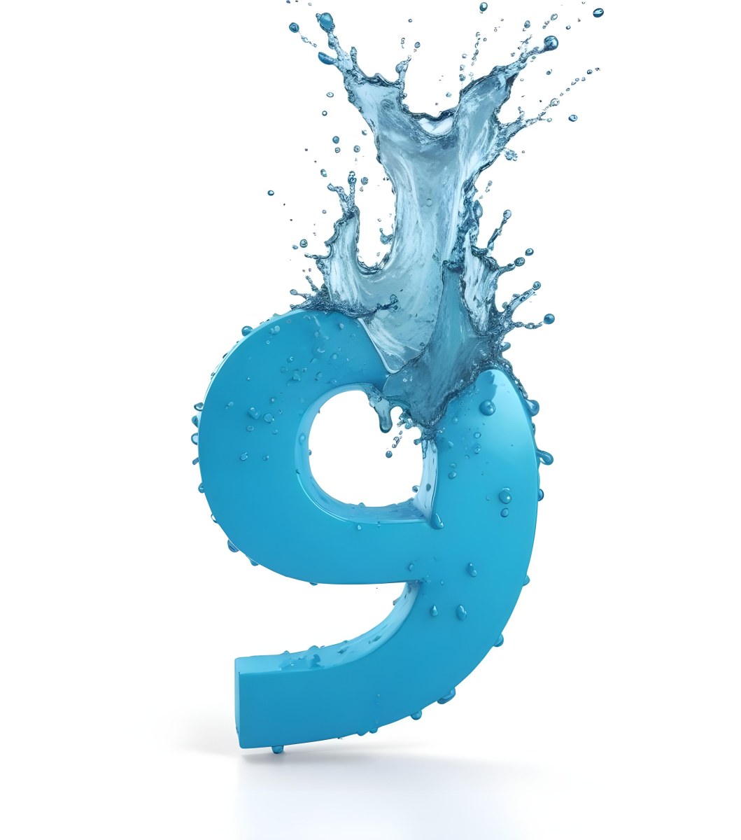 A Blue Number Nine With Water Splashing Around It On A Blue Background 20 F28d