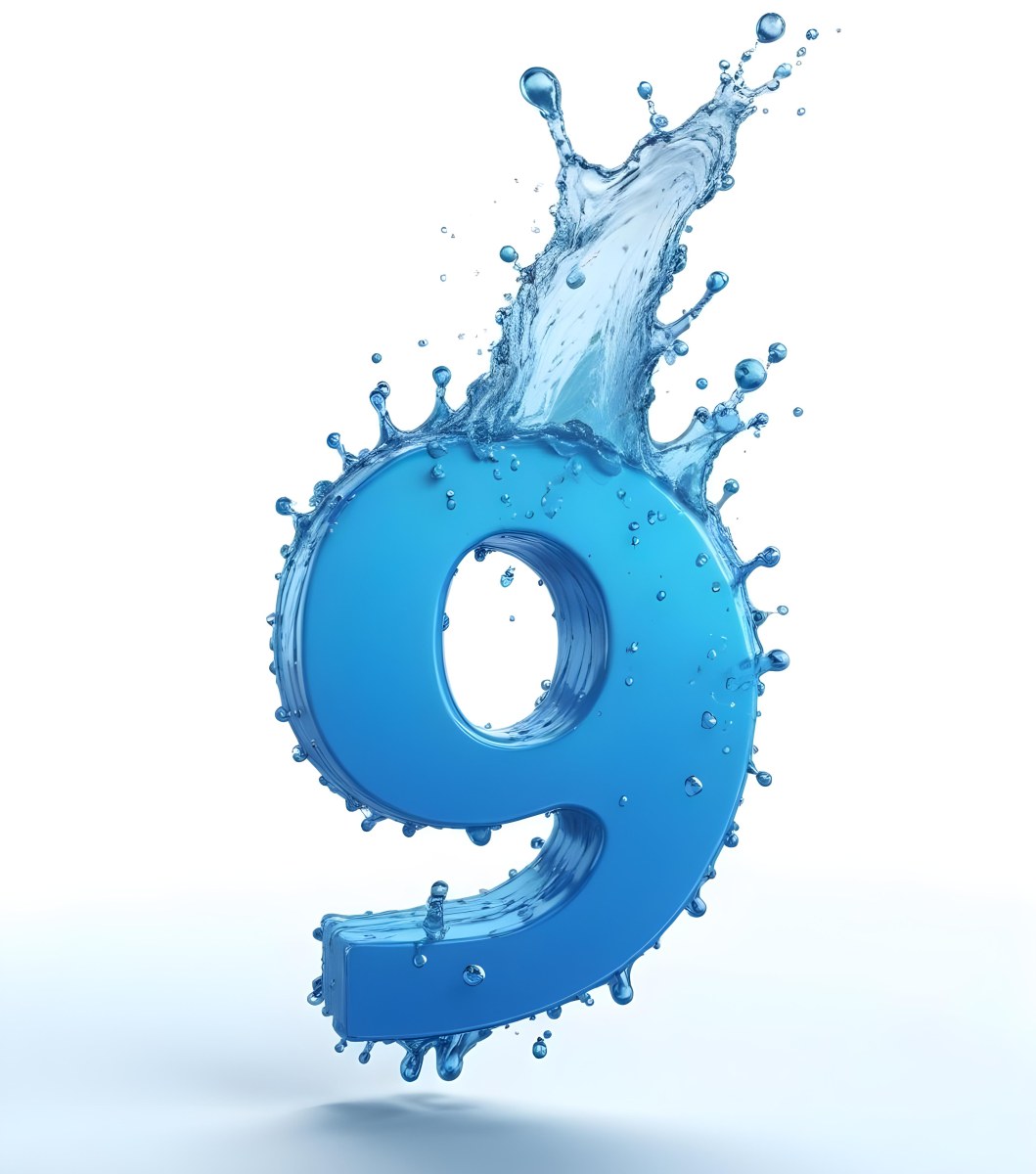 A Blue Number Nine With Water Splashing Around It On A Blue Background 3 Ea20