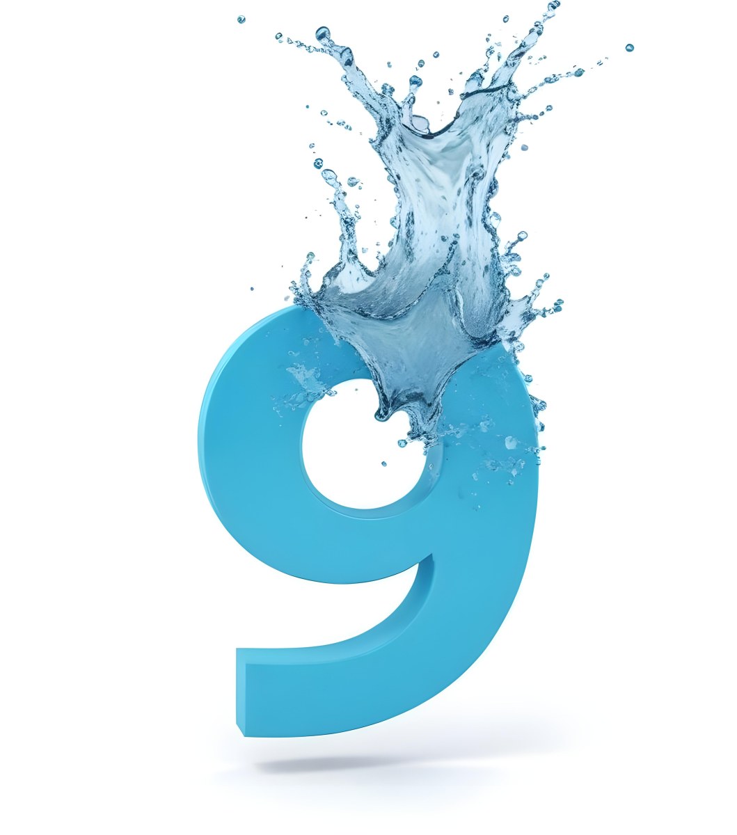 A Blue Number Nine With Water Splashing Around It On A Blue Background 7 7abb