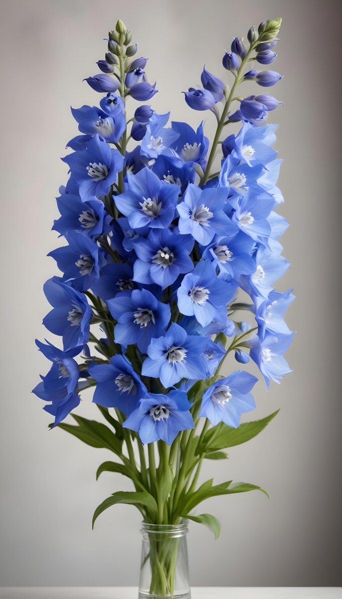 A Bouquet Of Blue Delphinium Flowers Against A Light Background 16 60ee