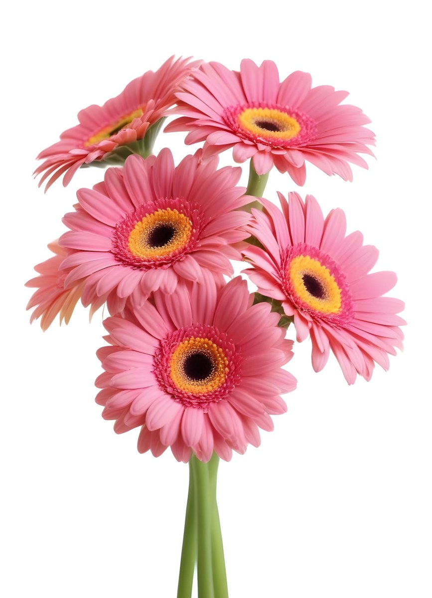 A Bouquet Of Pink Gerbera Daisies With Pink Centers And Yellow Stems Isolated On A Green Background Soft Lighting Soft Focus 29 1865