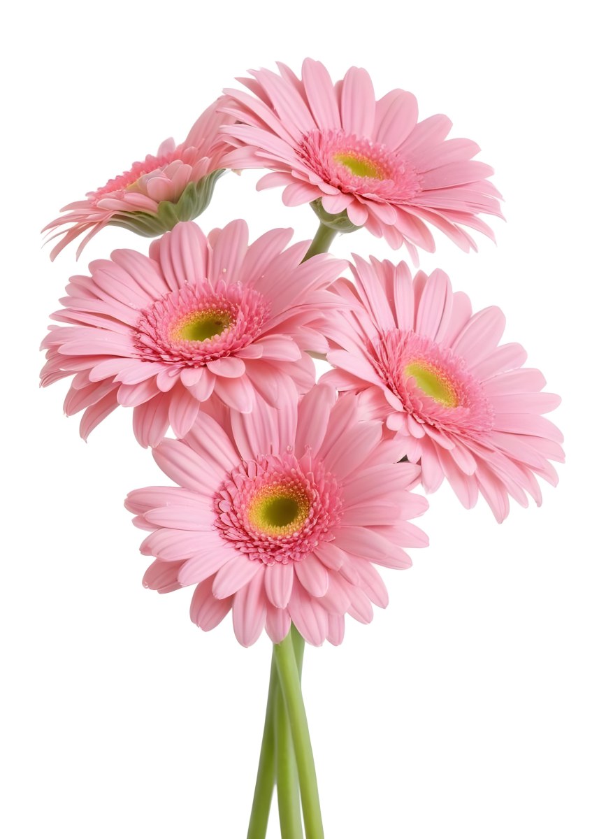 A Bouquet Of Pink Gerbera Daisies With Pink Centers And Yellow Stems Isolated On A Green Background Soft Lighting Soft Focus 36 B9a3